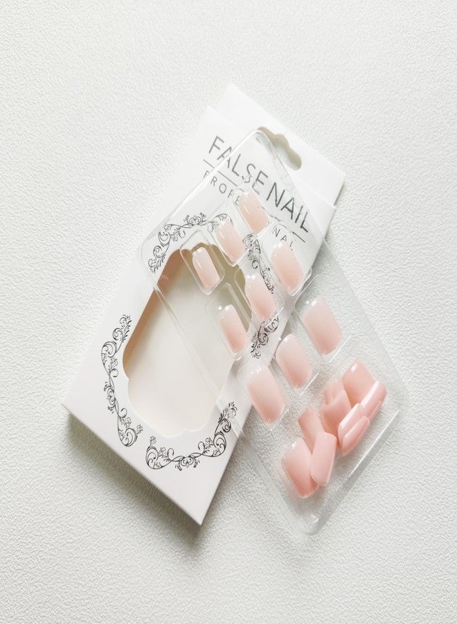 KKUUOO Square Press on Nails Short Nude Color Acrylic With Solid Design Full Cover False Glossy Glue on Cute Stick on for Women DIY Manicure - Image 4